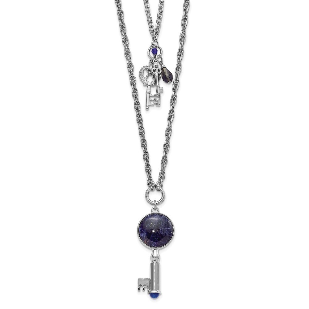 1928 Two Strand Three Key Pendants Crystal and Sodalite Accents Necklace